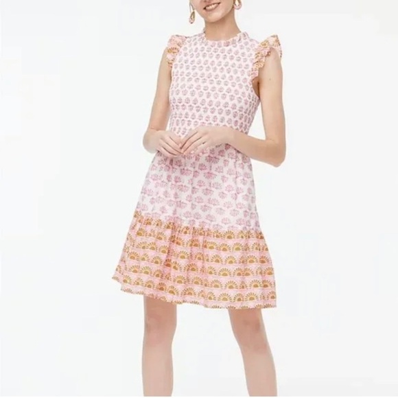 J. Crew Dresses & Skirts - J. Crew Pink Orange Mini Dress Ruffle Sleeve Women’s Size 3X Style BR622